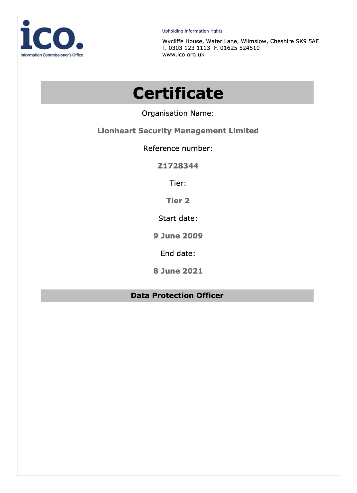 ICO Certificate